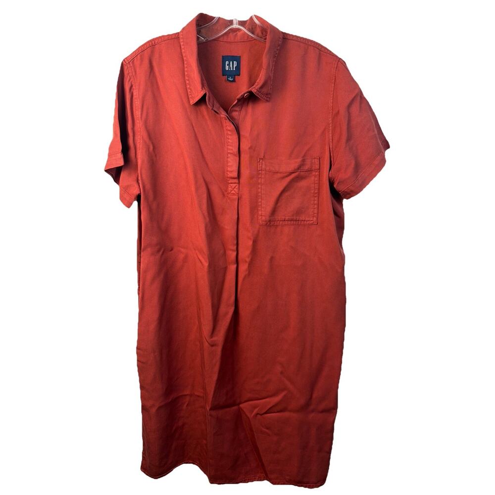 GAP Tencel Popover Dress Size Large‎ Lyocell Casual Collared Pockets Preppy Rust